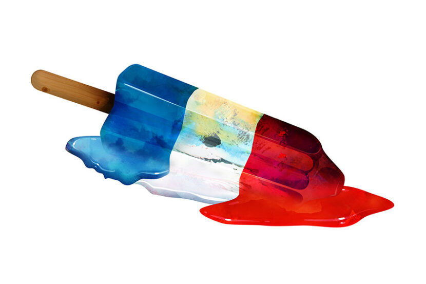 Melting red, white, and blue popsicle