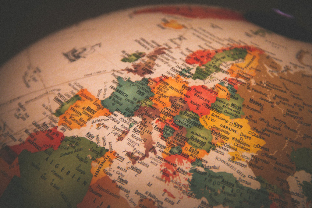 Image of a globe showing Europe and northern Africa.